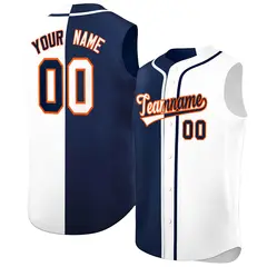 Navy White Split-Design Authentic Sleeveless Baseball Jersey 1