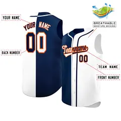 Navy White Split-Design Authentic Sleeveless Baseball Jersey 2