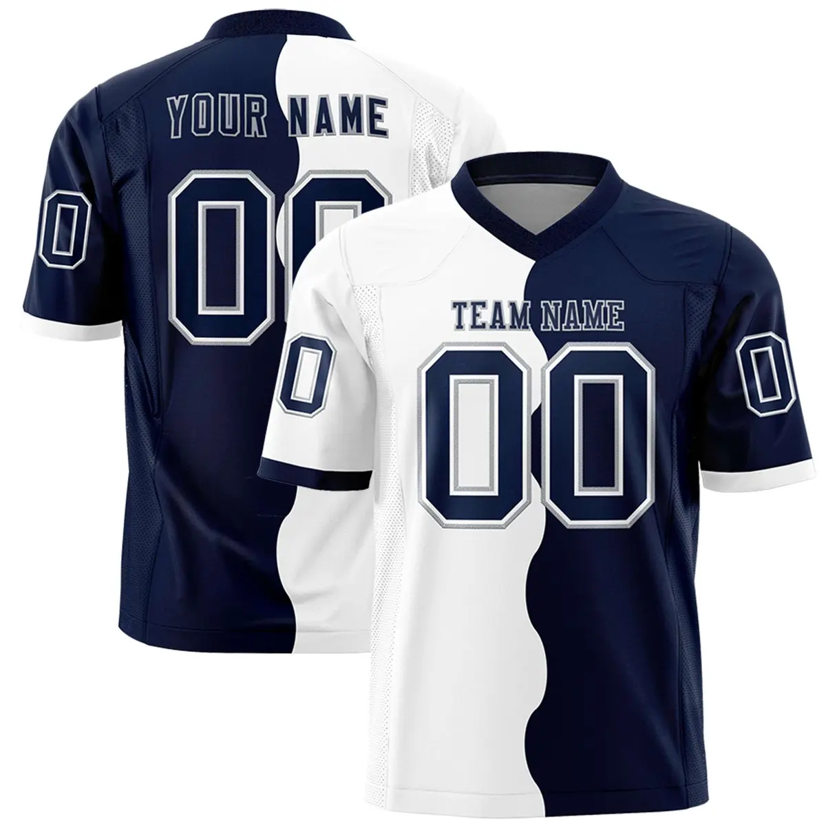 Navy White Split Fashion Mesh Authentic Football Jersey