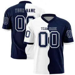 Navy White Split Fashion Mesh Authentic Football Jersey