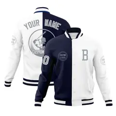 Navy White Split Letterman Full-Snap Varsity Baseball Jacket 1