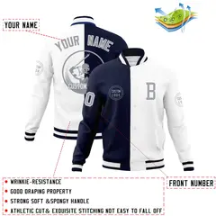 Navy White Split Letterman Full-Snap Varsity Baseball Jacket 4
