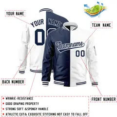 Navy White Split Varsity Full-Zip Letterman Bomber Jacket 2