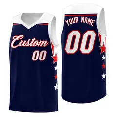 Navy White Star Color Block Two Tone Side Basketball Jersey 1