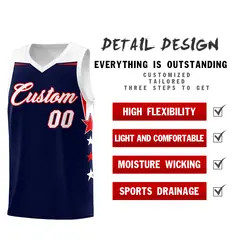 Navy White Star Color Block Two Tone Side Basketball Jersey 2