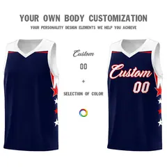 Navy White Star Color Block Two Tone Side Basketball Jersey 3