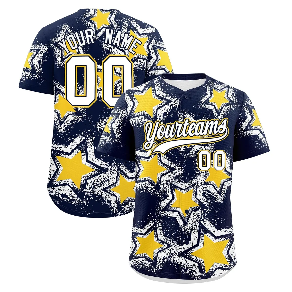 Navy White Star Graffiti Baseball Jersey