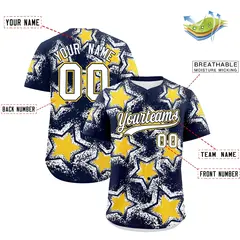 Navy White Star Graffiti Baseball Jersey 2