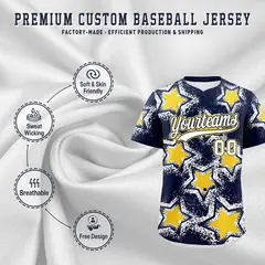 Navy White Star Graffiti Baseball Jersey 3