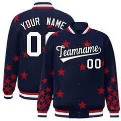 Navy White Star Graffiti Varsity Full-Snap Bomber Jacket