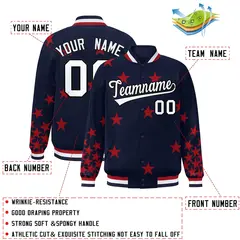 Navy White Star Graffiti Varsity Full-Snap Bomber Jacket 2