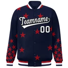 Navy White Star Graffiti Varsity Full-Snap Bomber Jacket 3