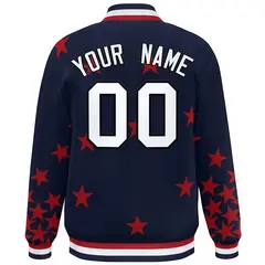 Navy White Star Graffiti Varsity Full-Snap Bomber Jacket 4