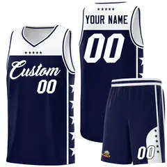 Navy White Star Pattern Team Basketball Jersey 1