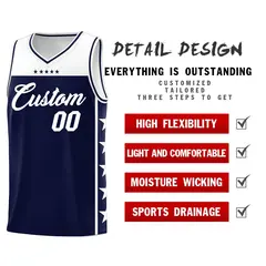 Navy White Star Pattern Team Basketball Jersey 2