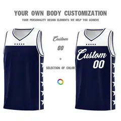 Navy White Star Pattern Team Basketball Jersey 3