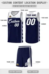 Navy White Star Pattern Team Basketball Jersey 5