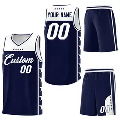 Navy White Star Pattern Team Basketball Jersey 6