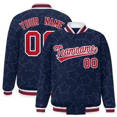 Navy White Star Pattern Varsity Full-Snap Letterman Baseball Jacket