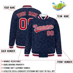 Navy White Star Pattern Varsity Full-Snap Letterman Baseball Jacket 2