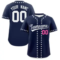 Navy White Star Ribbing Authentic Baseball Jersey