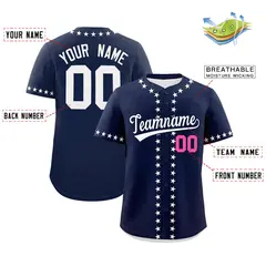 Navy White Star Ribbing Authentic Baseball Jersey 2