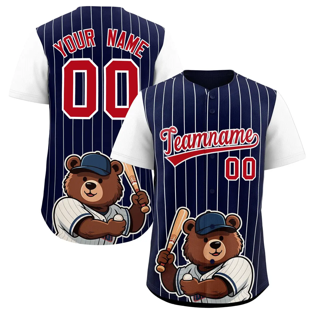 Navy White Stripe Animals Graffiti Raglan Baseball Jersey