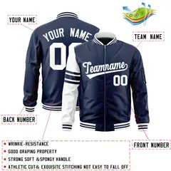 Navy White Stripe Raglan Varsity Full-Zip Letterman Bomber Jacket 2