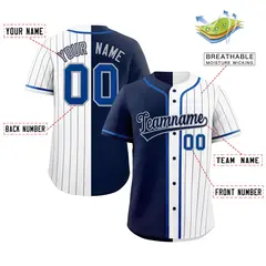 Navy White Stripe-Solid Combo Authentic Baseball Jersey 2