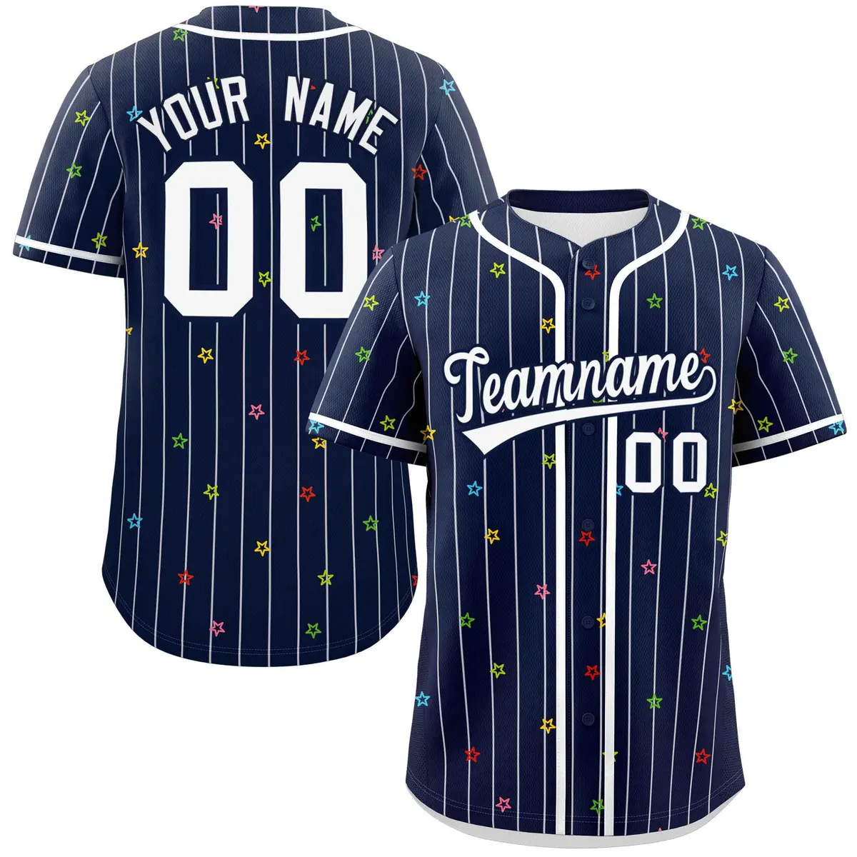 Navy White Stripe Star Pattern Authentic Baseball Jersey