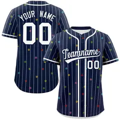 Navy White Stripe Star Pattern Authentic Baseball Jersey 1