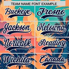 Navy White Sunset Hawaiian Graffiti Palm Tree Baseball Jersey 3