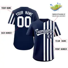 Navy White Thick Stripe Authentic Baseball Jersey 2