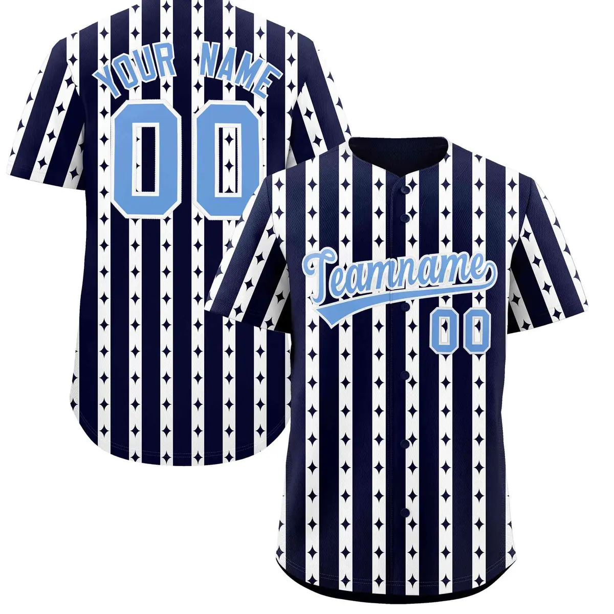 Navy White Thick Stripes Star Pattern Baseball Jersey