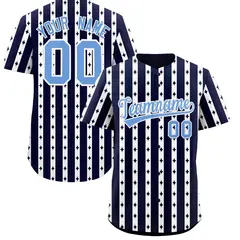 Navy White Thick Stripes Star Pattern Baseball Jersey