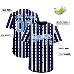 Navy White Thick Stripes Star Pattern Baseball Jersey 2