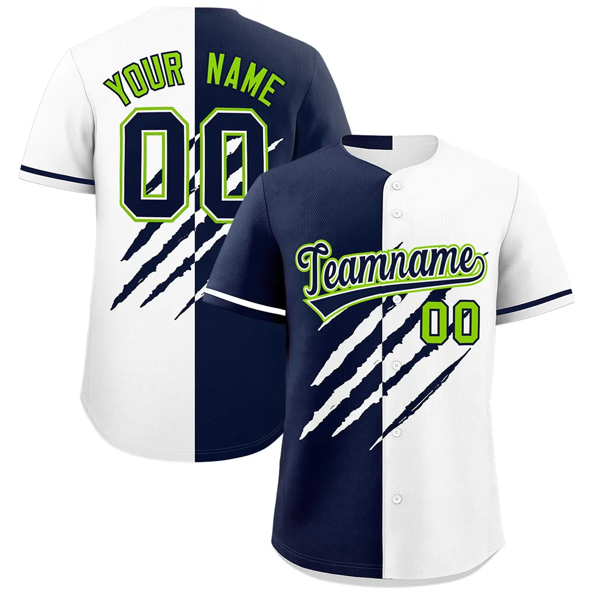 Navy White Tiger Claw Scratch Split Pattern Baseball Jersey
