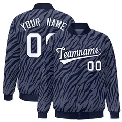 Navy White Tiger Stripes Graffiti Bomber Varsity Jacket