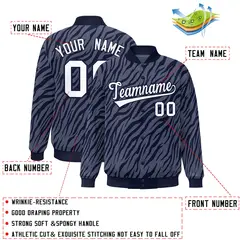Navy White Tiger Stripes Graffiti Bomber Varsity Jacket 2