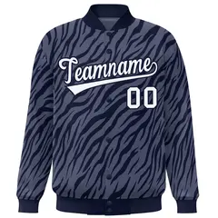 Navy White Tiger Stripes Graffiti Bomber Varsity Jacket 3