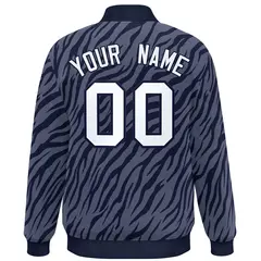 Navy White Tiger Stripes Graffiti Bomber Varsity Jacket 4
