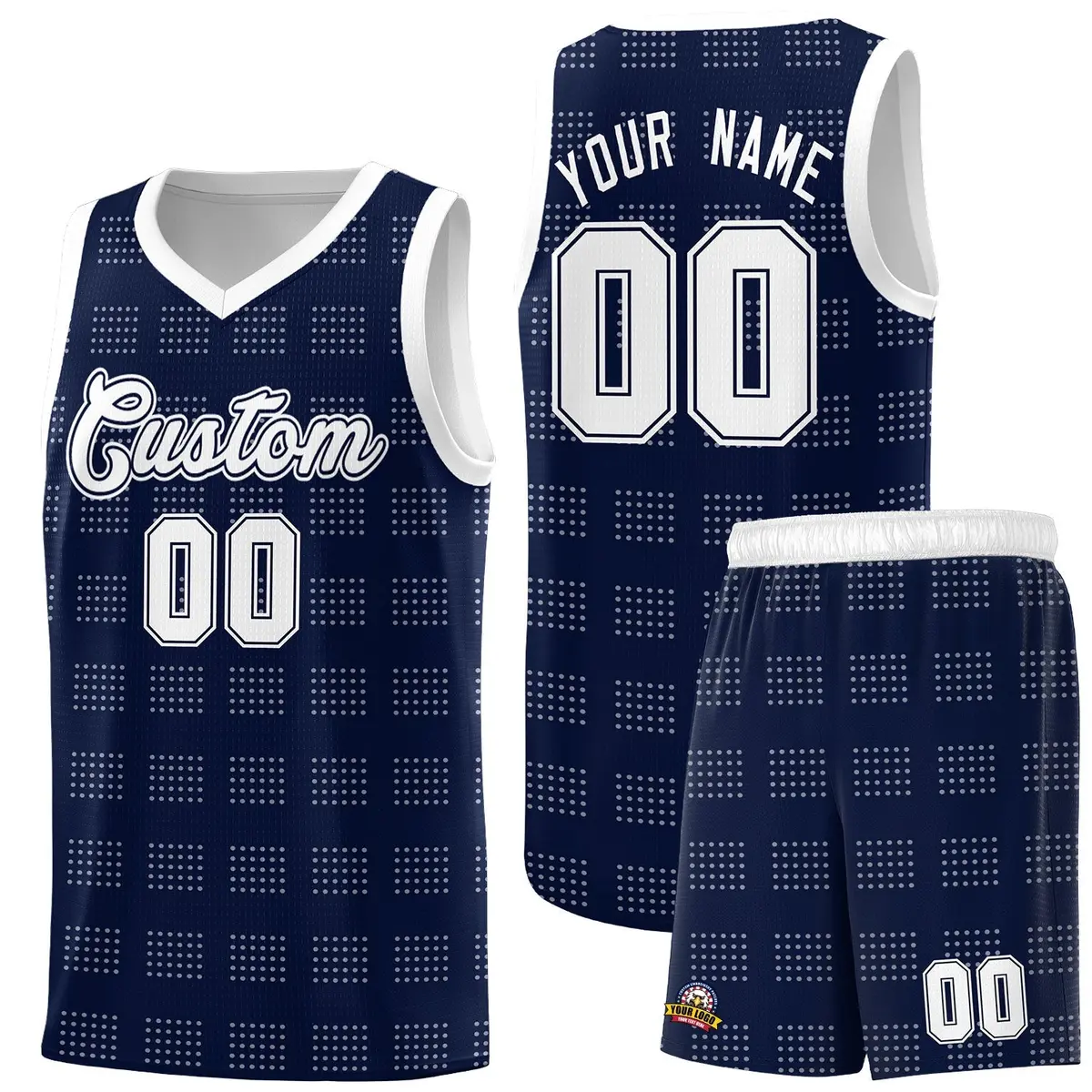 Navy White Trailblazer Dot Pattern Basketball Jersey