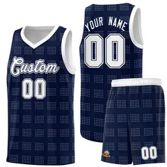 Navy White Trailblazer Dot Pattern Basketball Jersey 1