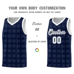 Navy White Trailblazer Dot Pattern Basketball Jersey 3