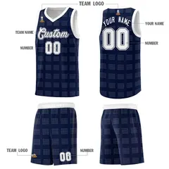 Navy White Trailblazer Dot Pattern Basketball Jersey 5