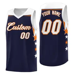 Navy White Two Tone Side Star Color Block Basketball Jersey 1