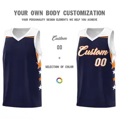Navy White Two Tone Side Star Color Block Basketball Jersey 3