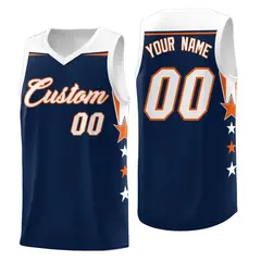 Navy White Two Tone Side Star Color Block Drapable Basketball Jersey 1