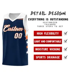 Navy White Two Tone Side Star Color Block Drapable Basketball Jersey 2