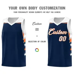 Navy White Two Tone Side Star Color Block Drapable Basketball Jersey 3